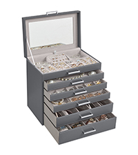 Smykkeskrin XXL, 6 nivåer med oppbevaring for klokker og solbriller