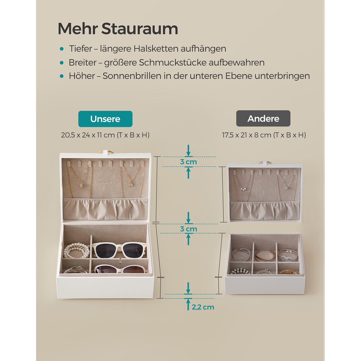 Smykkeskrin med svevende effekt, 20,5 × 24 × 11 cm