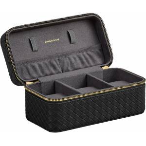 Reiseetui for 3 klokker med 3 rom – RONNE Collection, skinn i blekksvart med skifergrått fôr