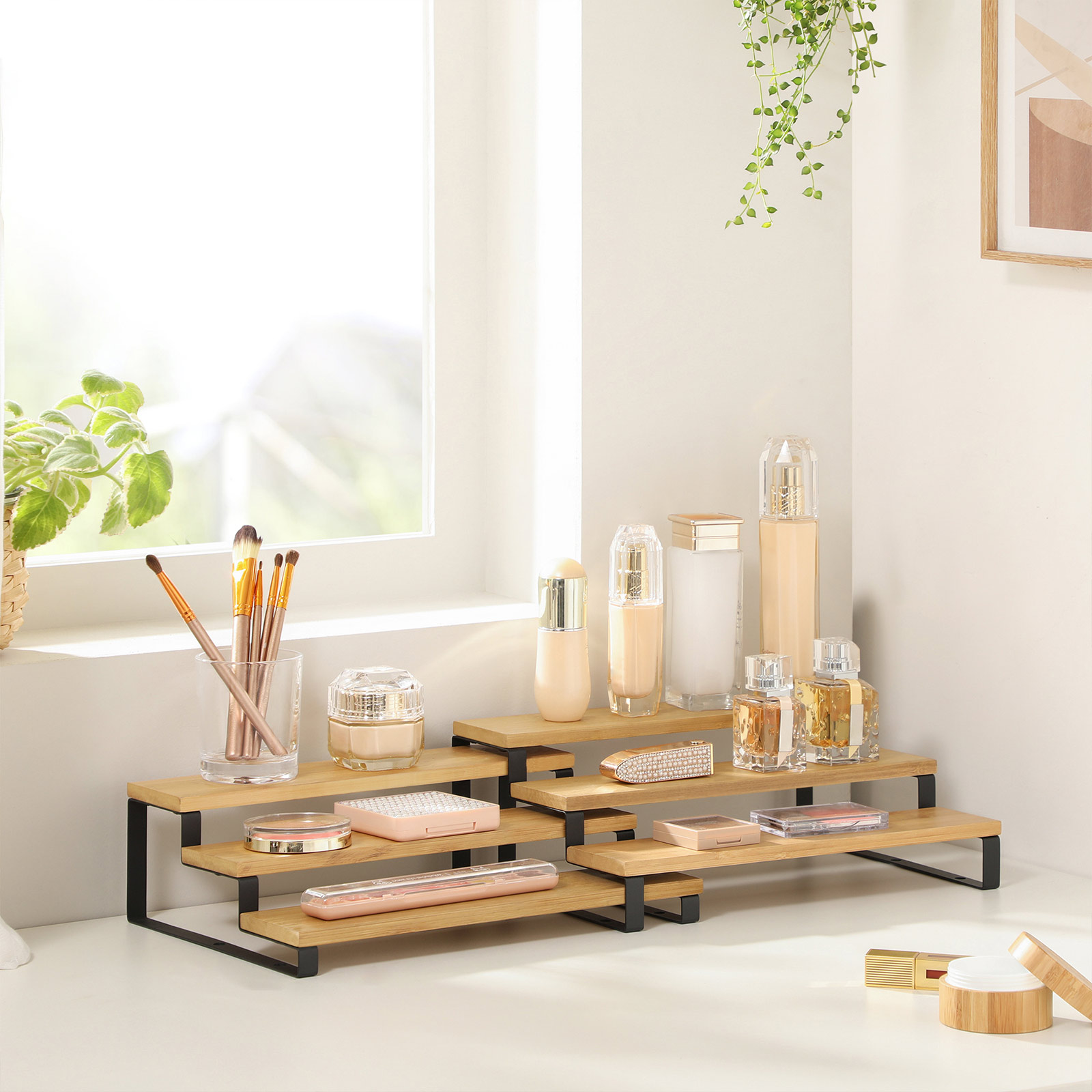 Krydderhylle i bambus, 3-etasjers trappehylle – stabelbart sett i 2-pakning