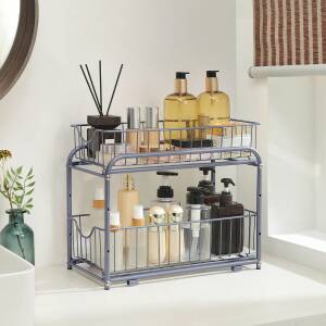 Kjøkken-/baderomsstativ med 2 uttrekkbare kurver – smart oppbevaring