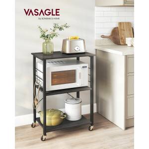 Rullevogn til kjøkken med 3 hyllenivåer – svart, 60 × 40 × 89 cm