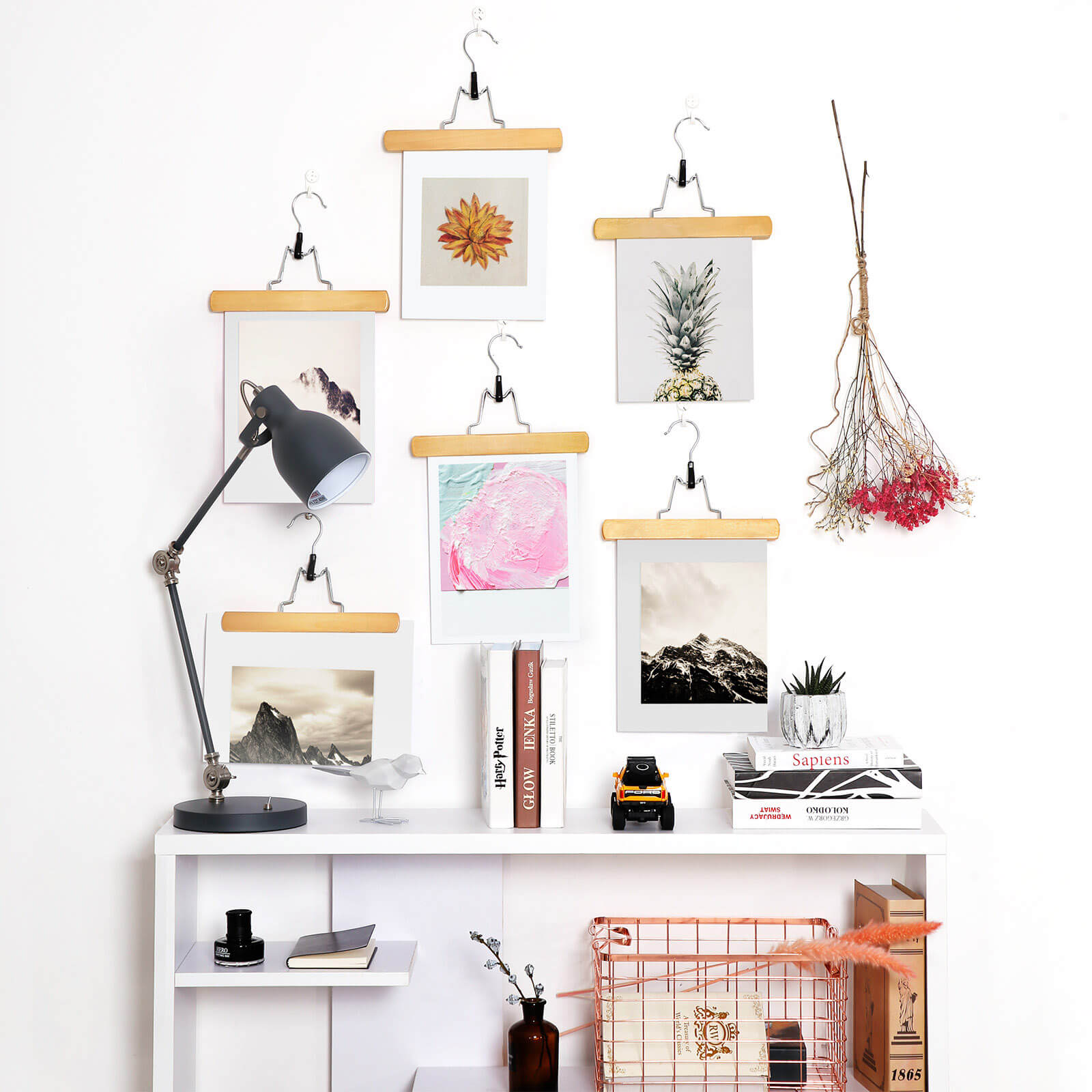 12-pakning skjørtshengere med klyper – natur, 25 cm