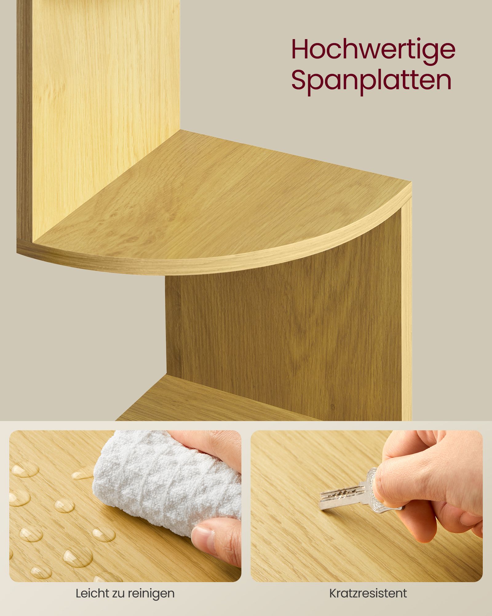 Sikksakk hjørnehylle til vegg, 5 nivåer – naturlig eik