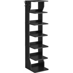 Svart skohylle i tre med 7 nivåer, 2 kroker, 30 × 26,4 × 110,4 cm