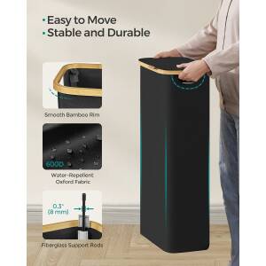 Svart skittentøyskurv 65 L med lokk og innerpose – 42 × 22,5 × 70,5 cm