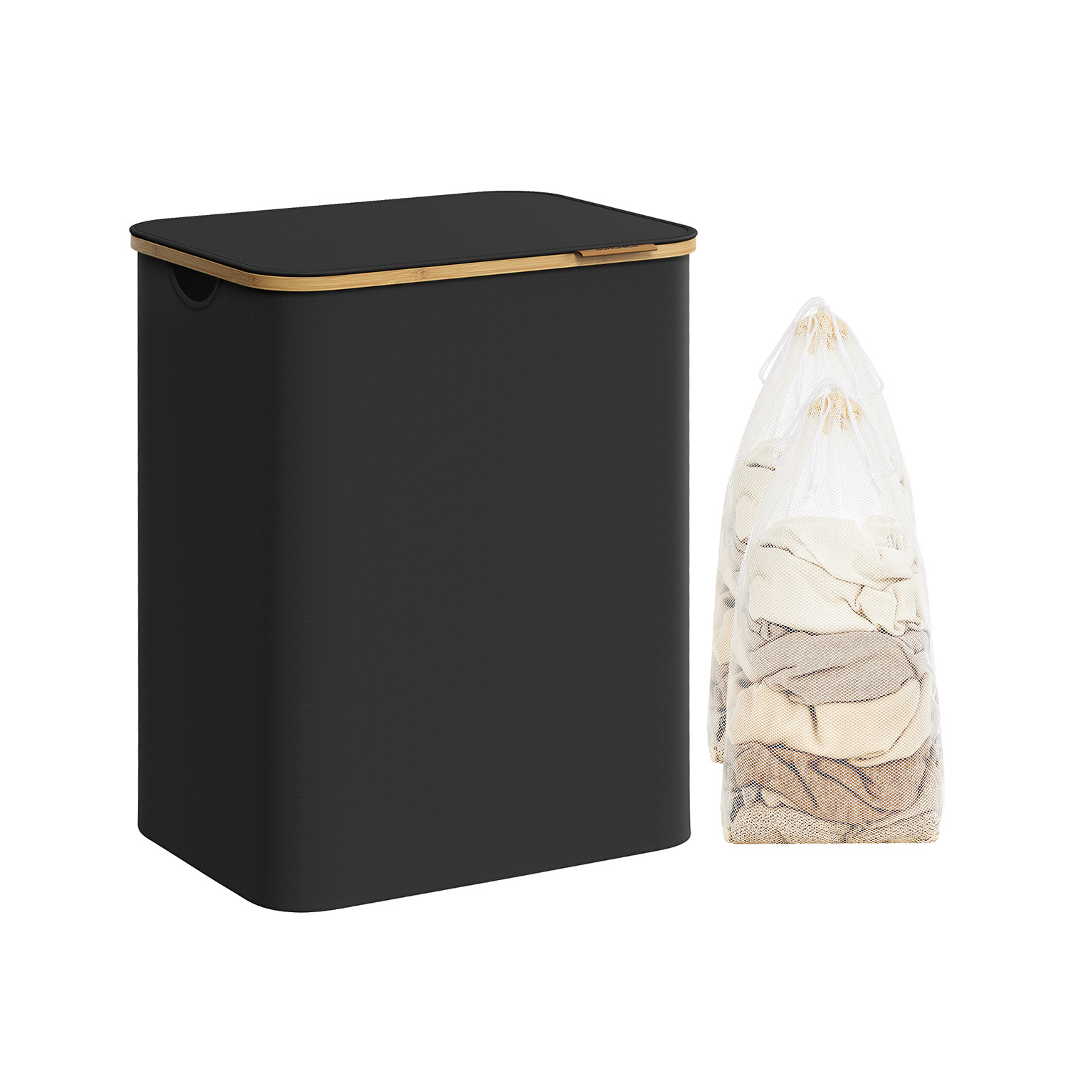 Dobbel skittentøyskurv med lokk 130 L – svart