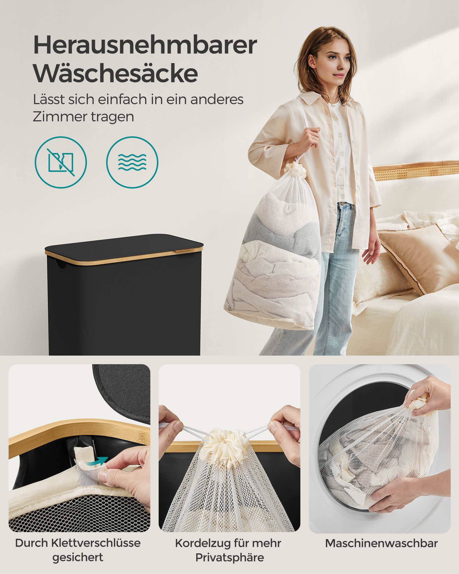 Dobbel skittentøyskurv med lokk 130 L – svart