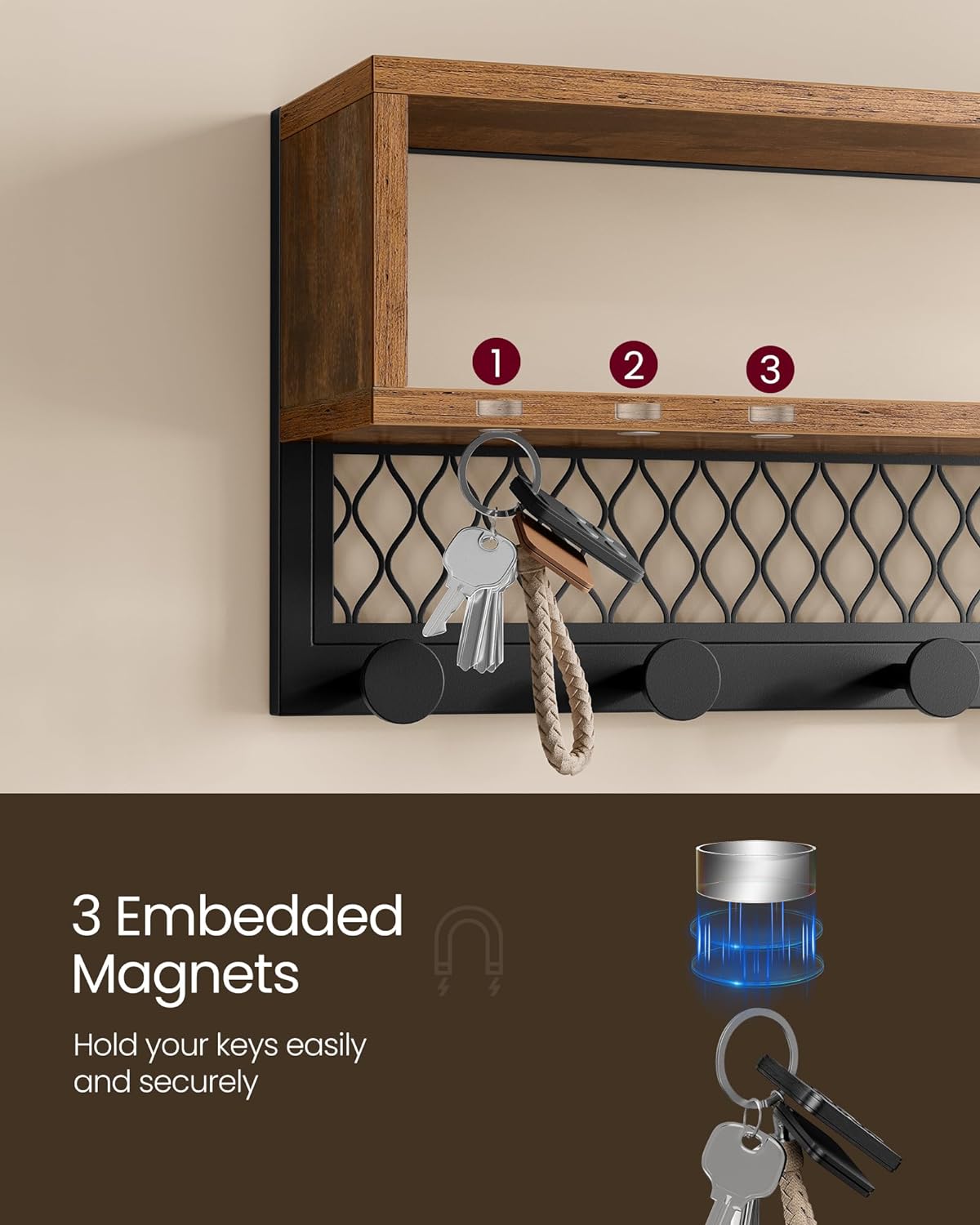 Entrémøbelsett i vintage brun – hattehylle med klesstativ og sittebenk