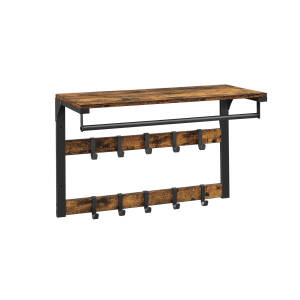 Hattehylle med klesstang og doble knaggrader – vintage brun/svart 65 × 30 × 42 cm