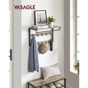 Industriell hattehylle med klesstang og doble knaggerader, greige, 65 × 30 × 42 cm