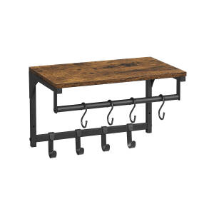 Hylle til gang med knagger og klesstang 40 cm – vintage brun/svart (24 × 40 × 24 cm)