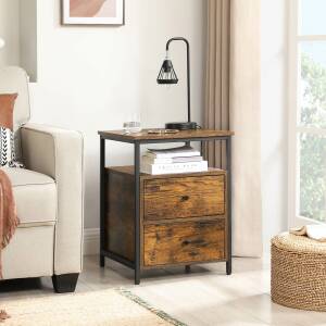 Nattbord i industriell design – 2 skuffer, vintage brun/svart