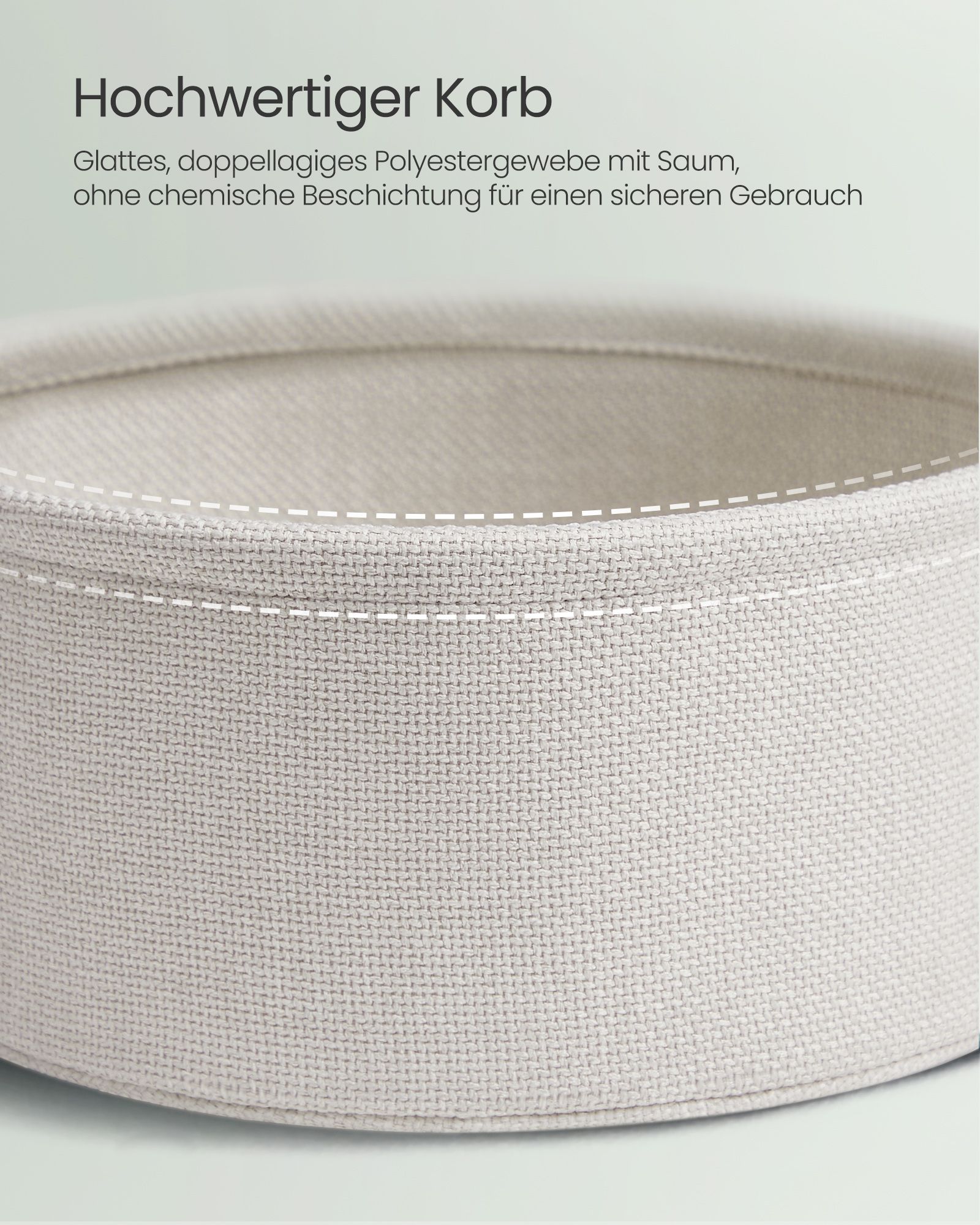 Rundt sofabord med oppbevaringskurv i stoff, 50 cm, grønn/kremhvit