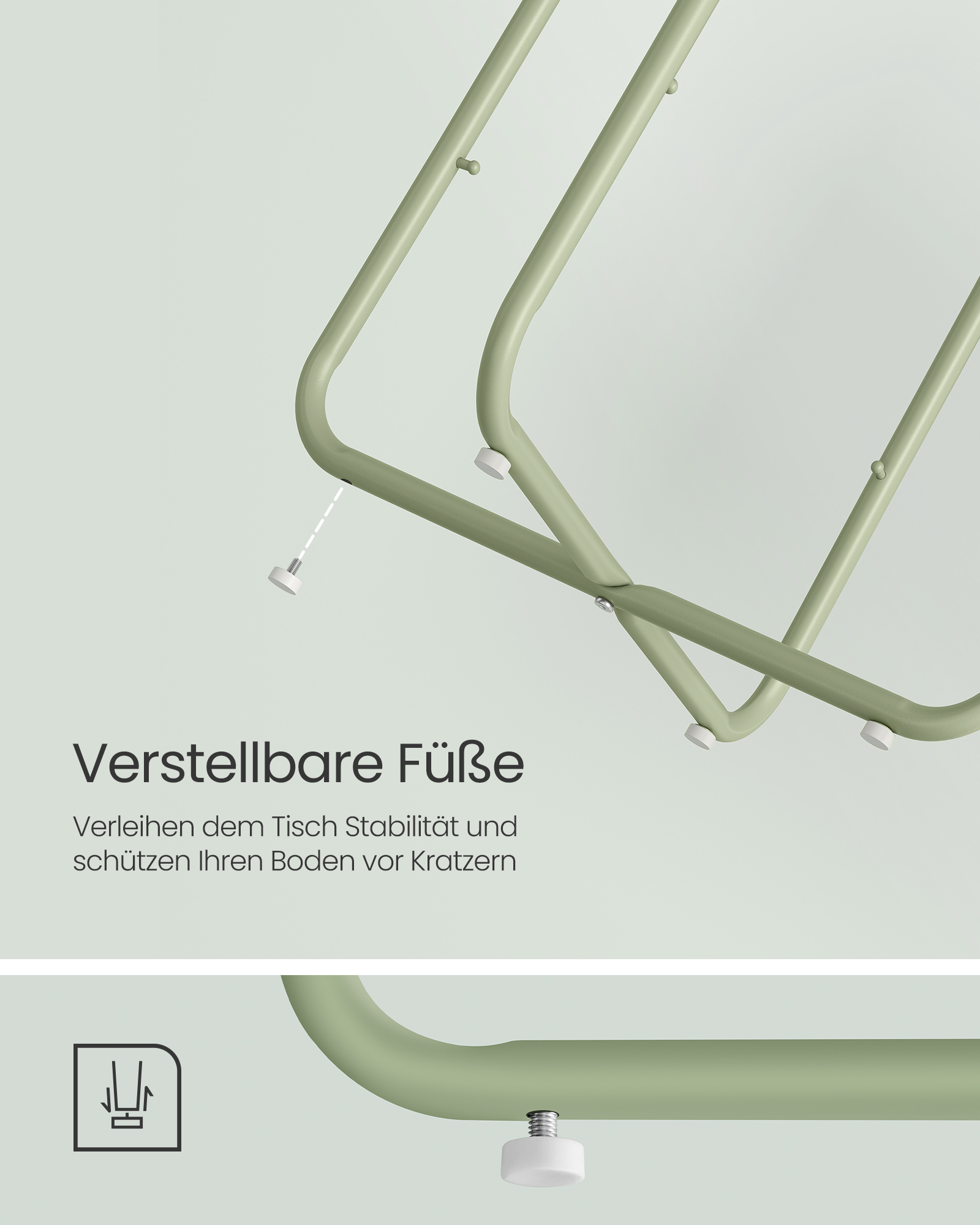 Rundt sofabord med oppbevaringskurv i stoff, 50 cm, grønn/kremhvit