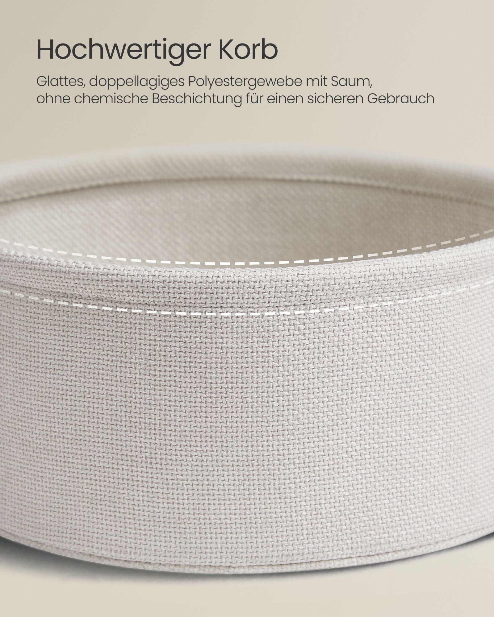 Rundt nattbord med stoffkurv – 50 cm, kremhvit