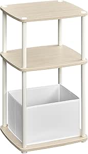 Beige sidebord 30 × 34 × 58 cm med stoffskuff og 3 hyller