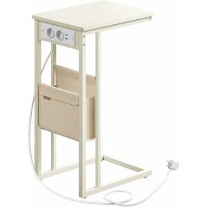 C-formet sidebord med smart lading og oppbevaring, kremhvit, 30 x 40 x 62 cm