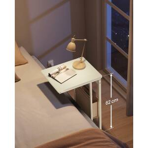 C-formet sidebord med smart lading og oppbevaring, kremhvit, 30 x 40 x 62 cm