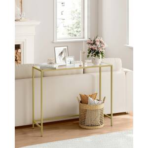 Elegant konsollbord med glass og gullfinish, 100 x 20 x 80 cm