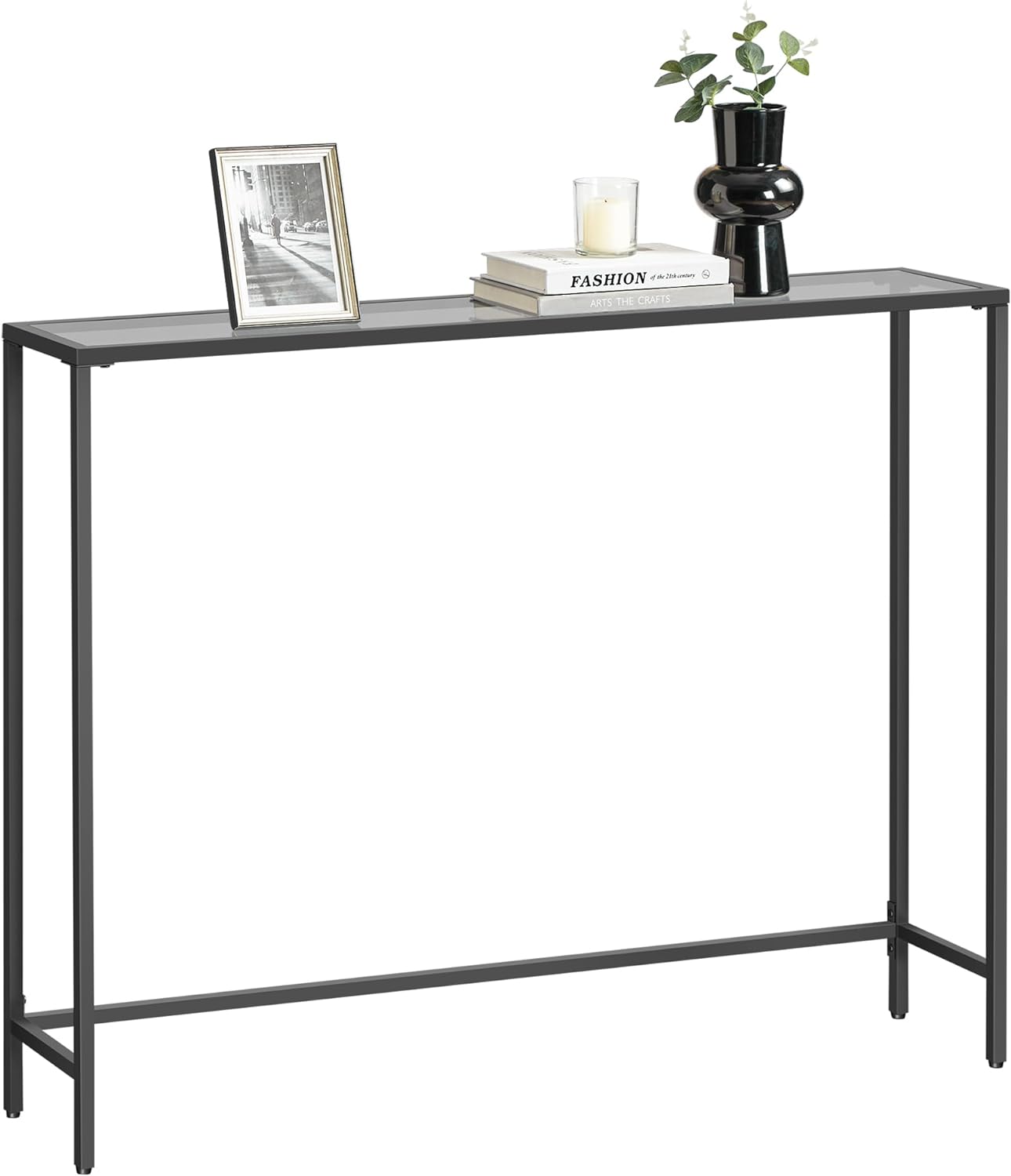 Elegant konsollbord med glass og svart finish, 100 x 20 x 80 cm