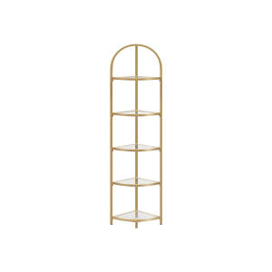 Moderne hjørnehylle med 5 glasshyller og gyllen ramme