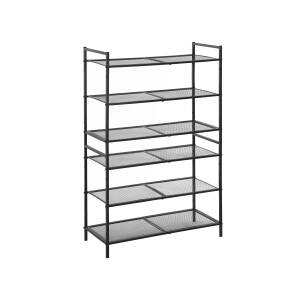 Skohylle med 3 hyller i metallnetting, svart, 68 × 30 × 53 cm