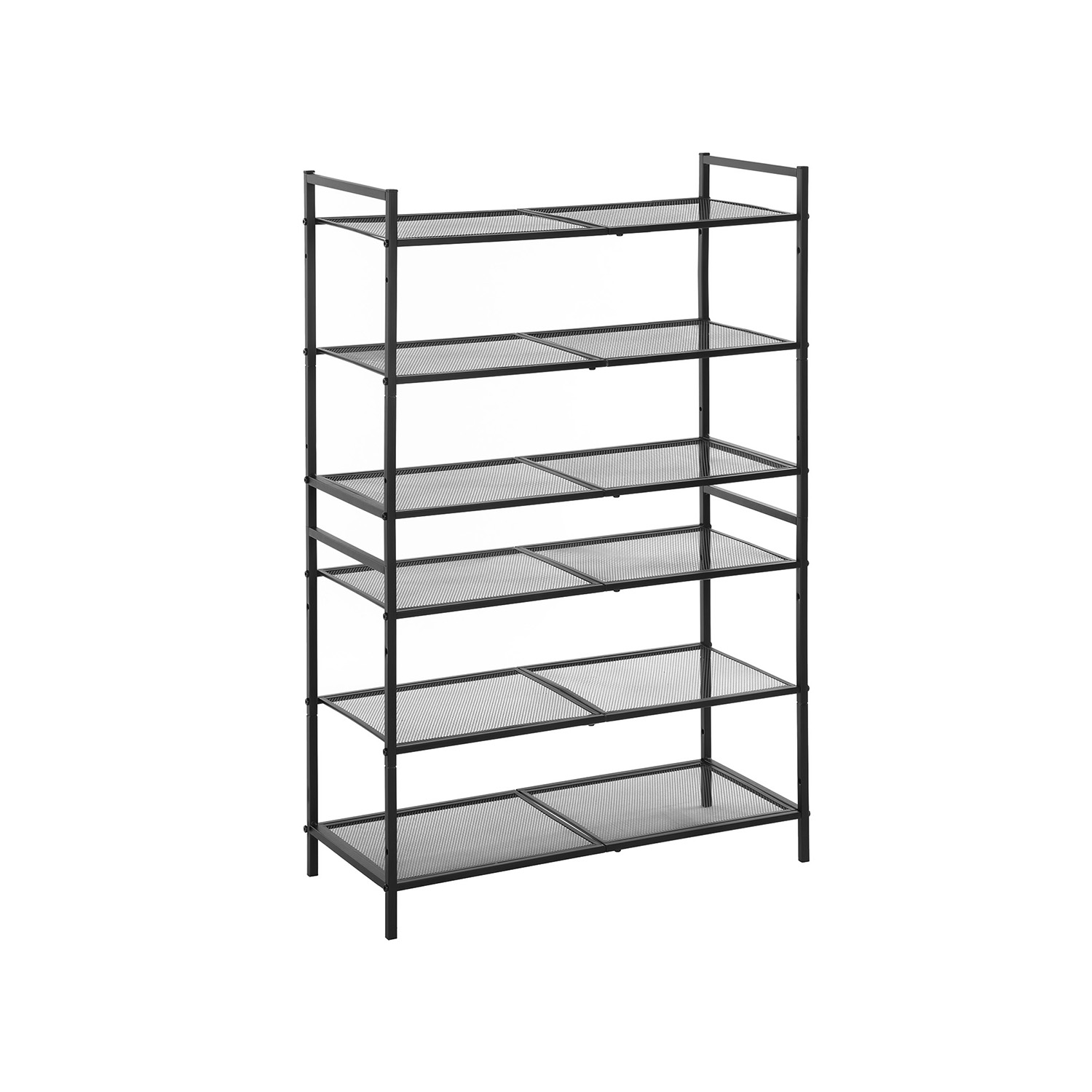 Skohylle med 3 hyller i metallnetting, svart, 68 × 30 × 53 cm