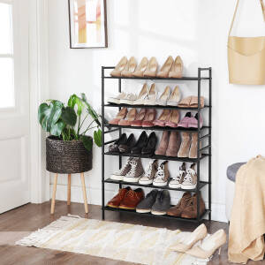 Skohylle med 3 hyller i metallnetting, svart, 68 × 30 × 53 cm