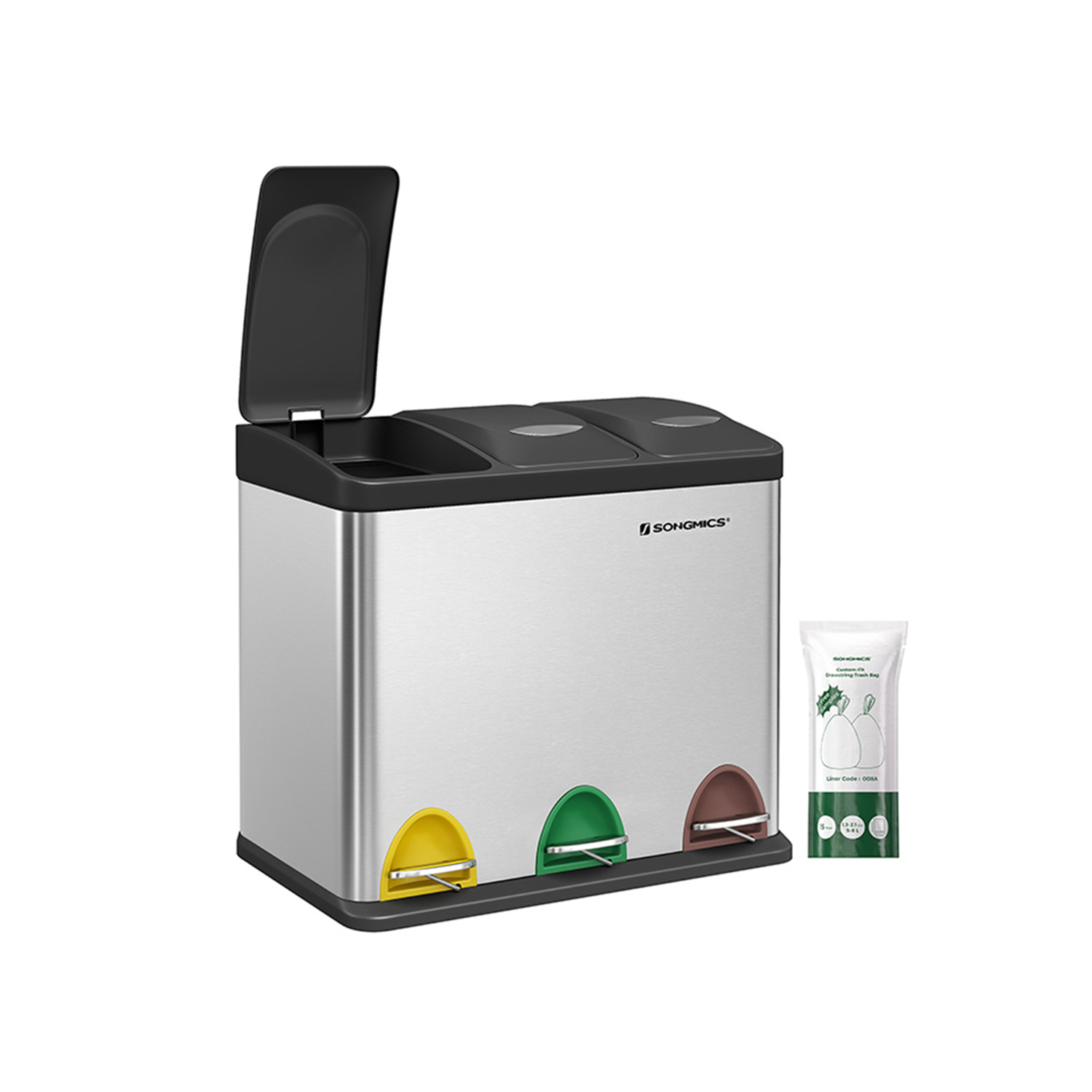 Sorteringsbøtte med 3 rom – pedalbøtte 24 liter