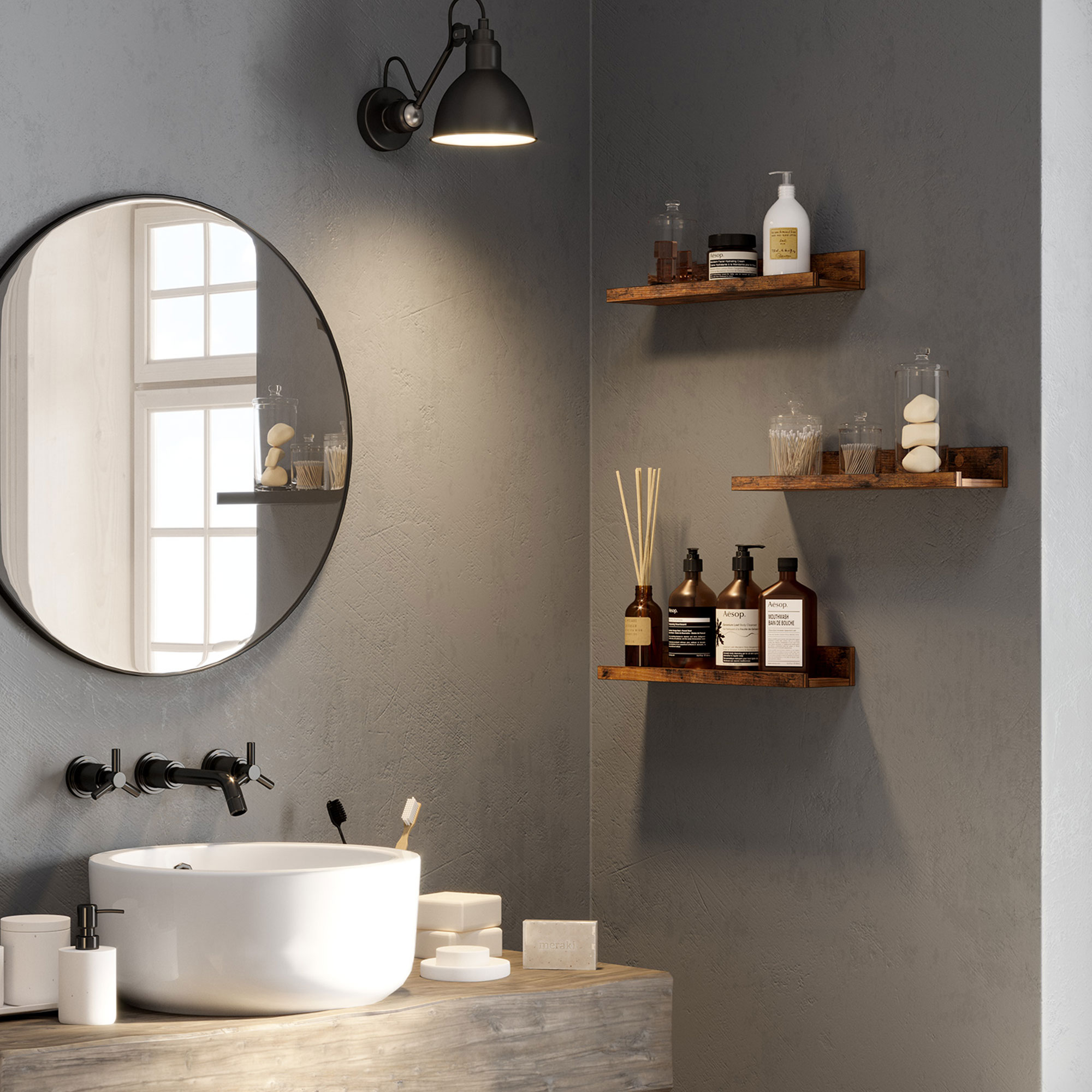 Bildehyller 3-pakning, 38 × 10 × 5 cm – vintage brun