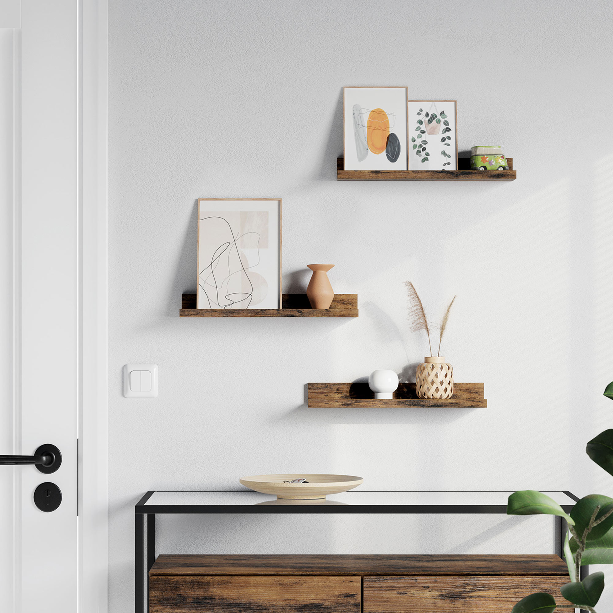 Bildehyller 3-pakning, 38 × 10 × 5 cm – vintage brun