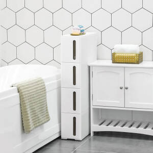 Smal oppbevaringsboks på hjul med 4 uttrekkbare skuffer – 17 × 45 × 84 cm