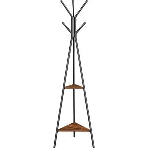 Klesstativ i metall og tre, med hyller, svart/brun