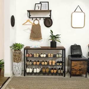 Avlastningsbord til gangen med 3 netthyller for sko – 100 × 30 × 72 cm