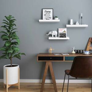 3 vegghyller med kant til bilder – hvit, 38 × 10 × 5 cm