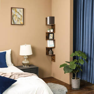 Sikksakk hjørnehylle til vegg, 5 nivåer – vintage brun-svart