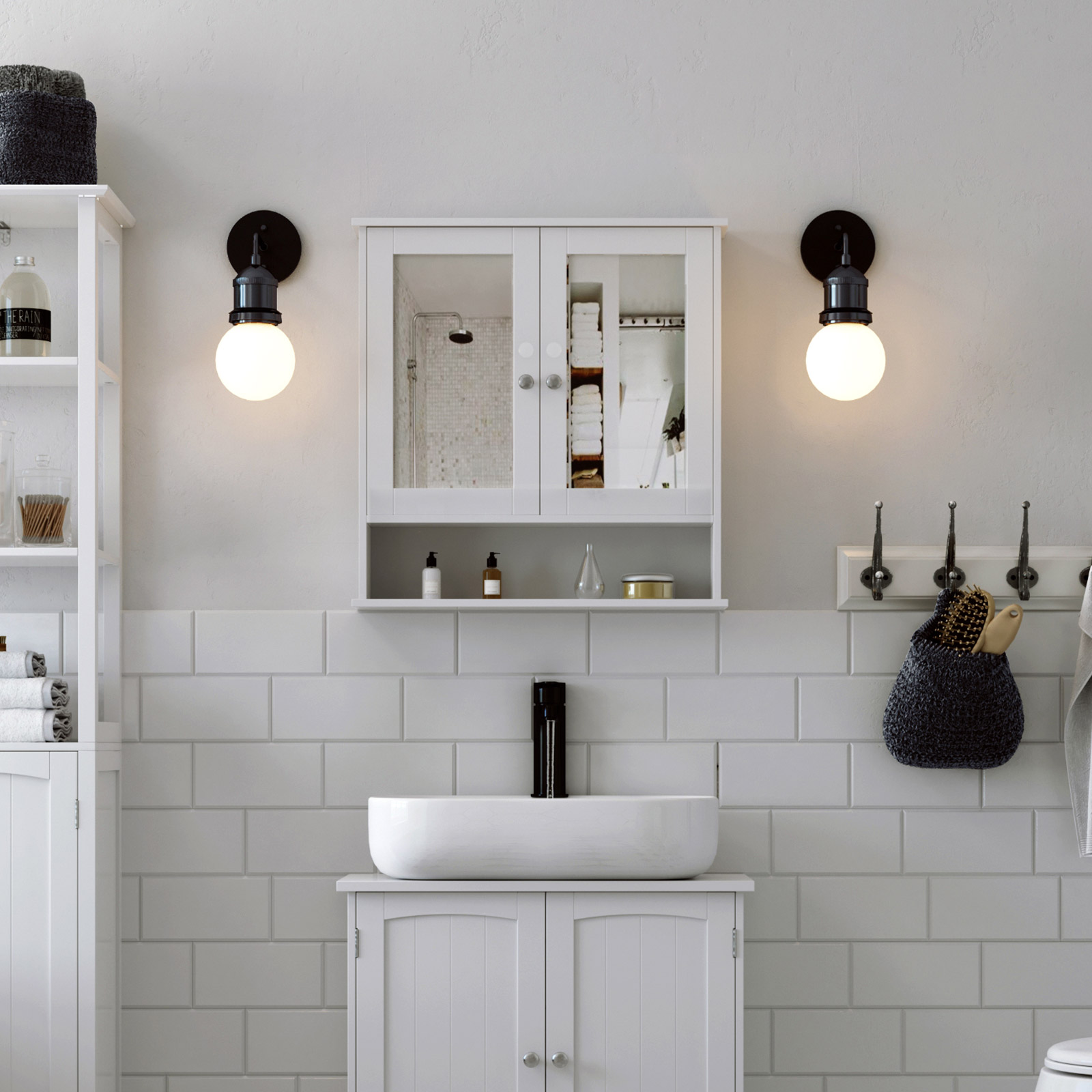 Speilskap med veggmontering for bad – 56 × 13 × 58 cm