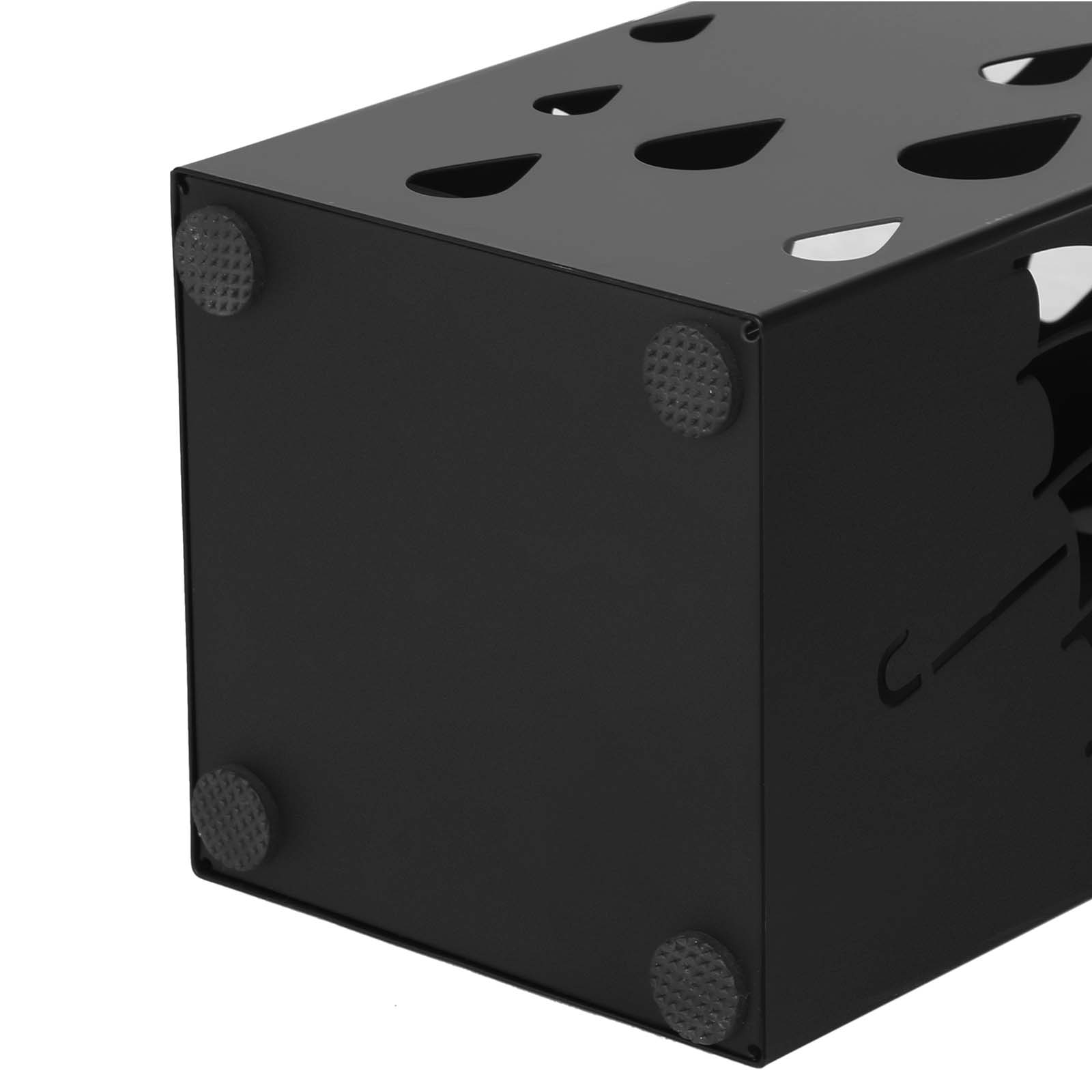 Svart paraplystativ med kroker, firkantet design – 15,5 × 15,5 × 49 cm