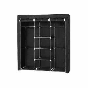 Garderobe i stoff med 2 klesstenger, 175 × 150 × 45 cm – svart
