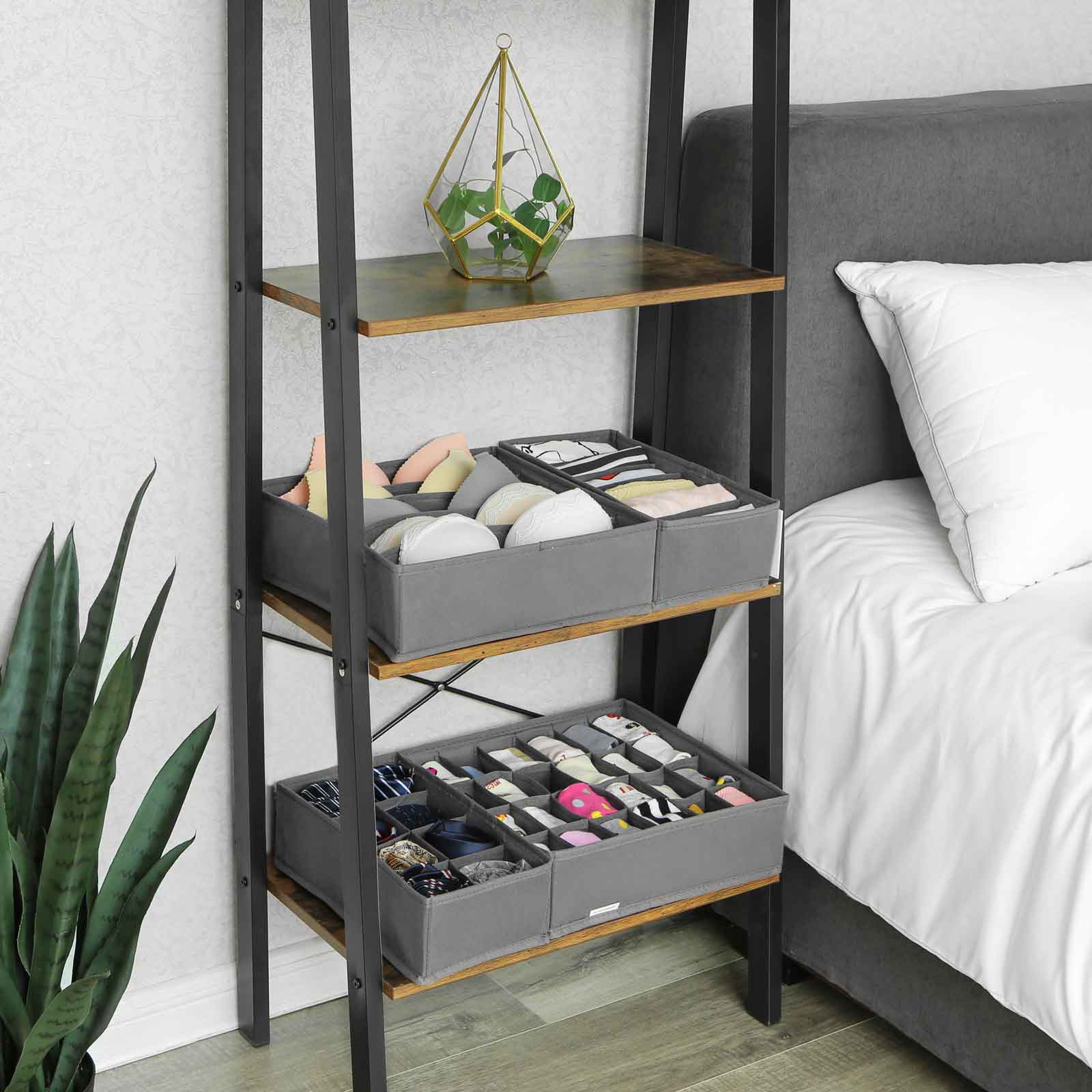 Oppbevaringsbokser 4-pakning for undertøy og småplagg – grå