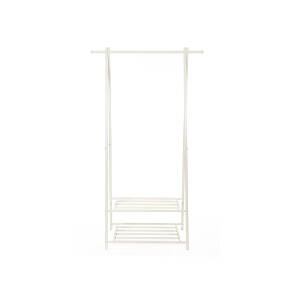 Klesstativ i hvit metall med to skohyller, maks belastning 20 kg, 87,5 × 41 × 155 cm