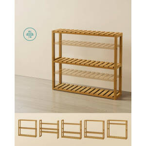 Baderomshylle i bambus med 3 justerbare hyller – for gulv/vegg, 60 × 15 × 54 cm