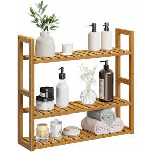 Baderomshylle i bambus med 3 justerbare hyller – for gulv/vegg, 60 × 15 × 54 cm