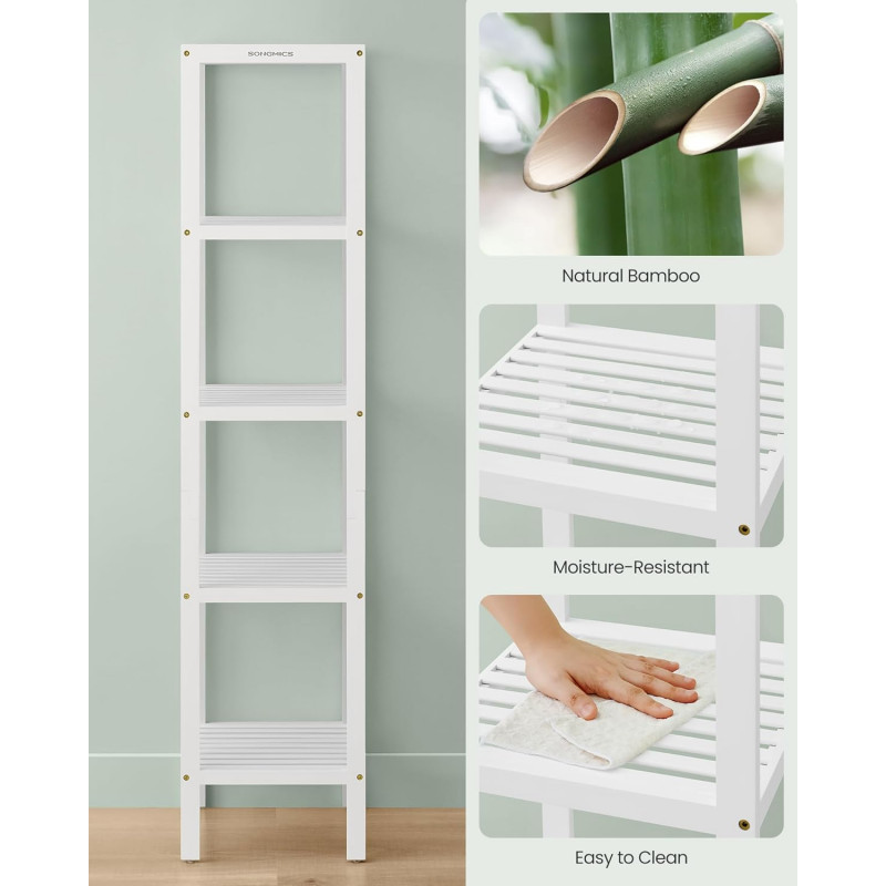 Baderomshylle i tre, 5 nivåer – slankt design i hvit, 33 × 33 × 146 cm