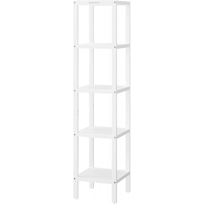 Baderomshylle i tre, 5 nivåer – slankt design i hvit, 33 × 33 × 146 cm