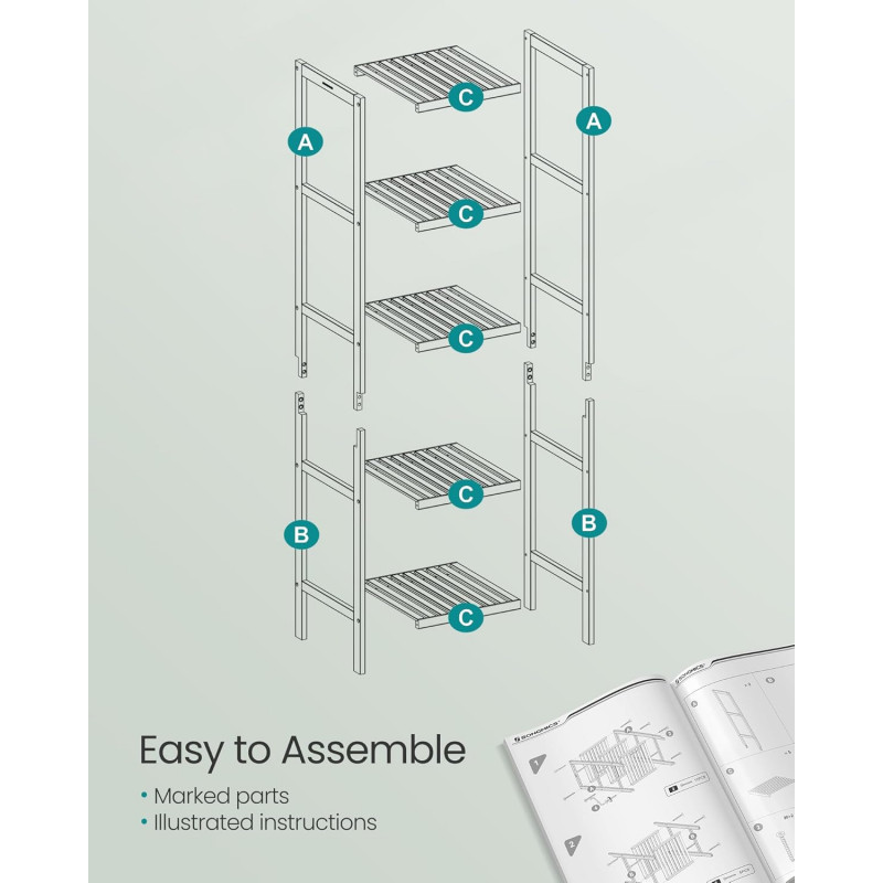 Baderomshylle i tre, 5 nivåer – slankt design i hvit, 33 × 33 × 146 cm
