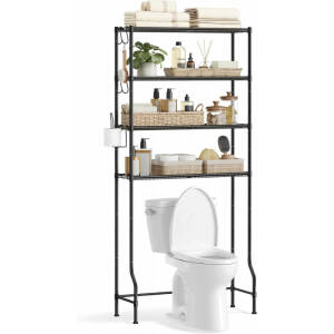 Baderomshylle over toalett/vaskemaskin med 4 hyller – svart metall