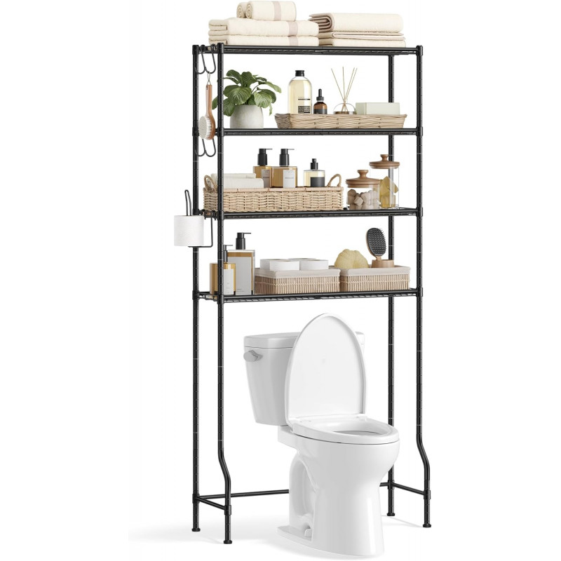 Baderomshylle over toalett/vaskemaskin med 4 hyller – svart metall