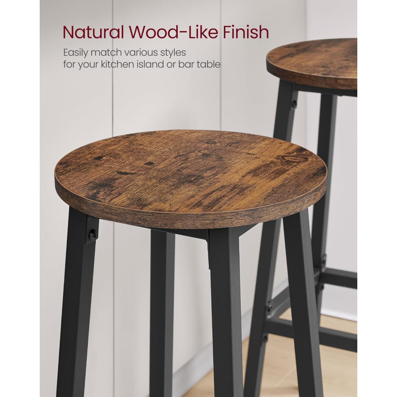 Barstoler 2-pakning – vintage brun, fotstøtte, setehøyde 72 cm